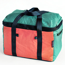 Custom clam shell bag made from used sails - reuse, recycle