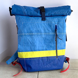 Roll top backpack made with recycled sails