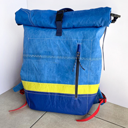 Roll top backpack made with recycled sails